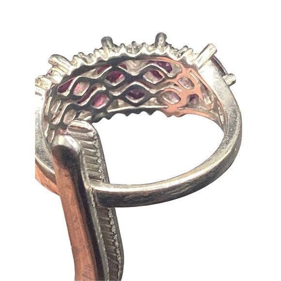 Michelle Albala sterling silver 925 cushion cut garnet and diamond ring tested s - Picture 9 of 12